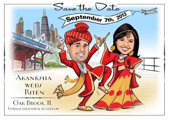 Illustrated Wedding Invitation with Indian Theme