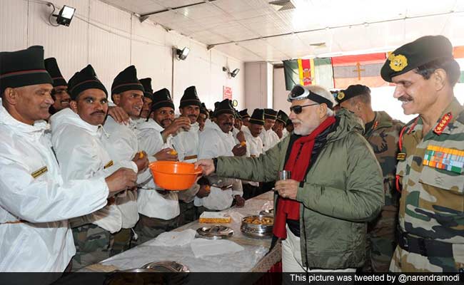 Indian Army Jawans and Modi at Diwali Celebrations in the SIachen area