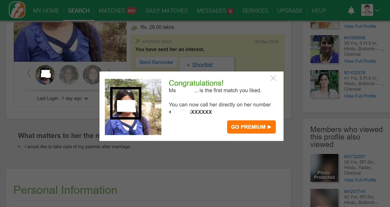 Express interest in matrimony sites