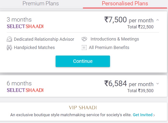 Shaadi.com personalised membership plans