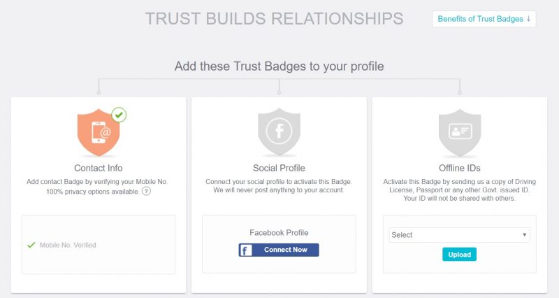 Shaadi.com profile trust badges