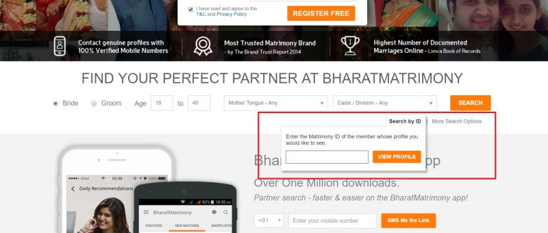 bharat matrimony id search