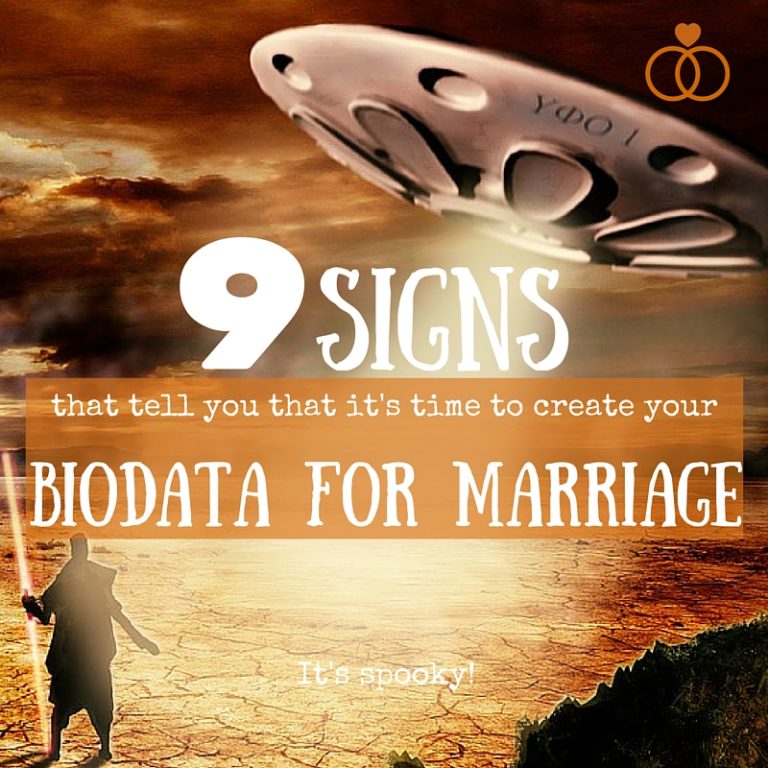 9 Signs That Tell You Are Ready For A Matrimonial Biodata Image showing an UFO landing on earth with the caption "9 signs that it's time to create your biodata for marriage."
