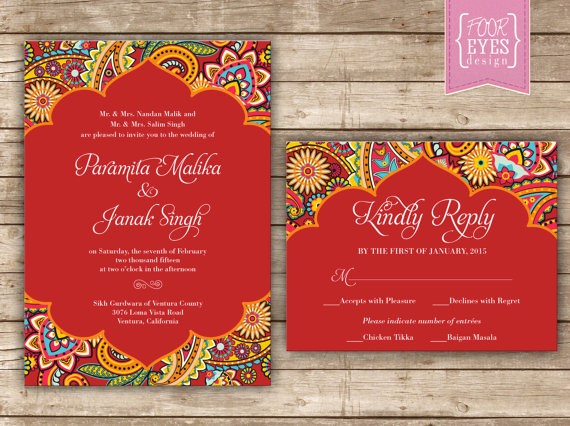 6 India Inspired Wedding Invitation Cards from Etsy Wedding invitation with a lot of colour